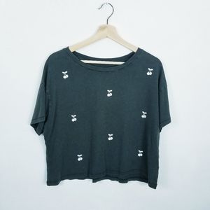 PINK crop washed out cherry print Tee NEW